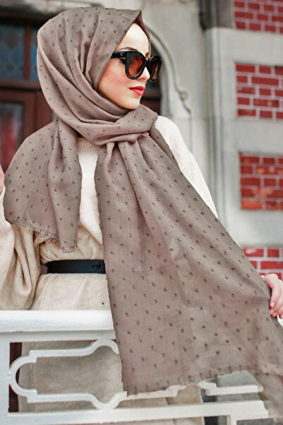 Ahuse Pıt Pıt Desenli Pamuklu Soft Vizon Şal - Kaliteli, Modern ve Lüks Şal