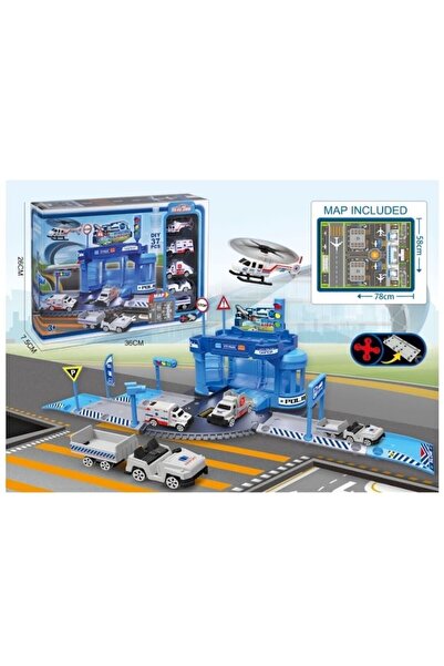 Toy Police parking set with helicopter, cars and play map - 37 pieces