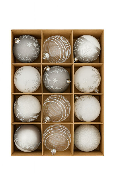 OKAVANGO 12 قطعة من كرات زينة الأشجار الفاخرة مقاس 6 سم باللون الأبيض