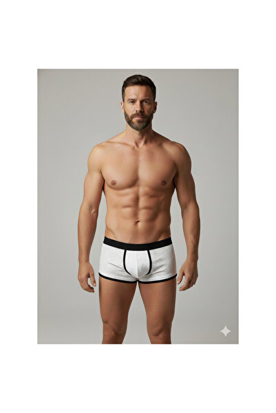 Narnuga Mi̇raxx Men's White B Piped Mesh Boxer