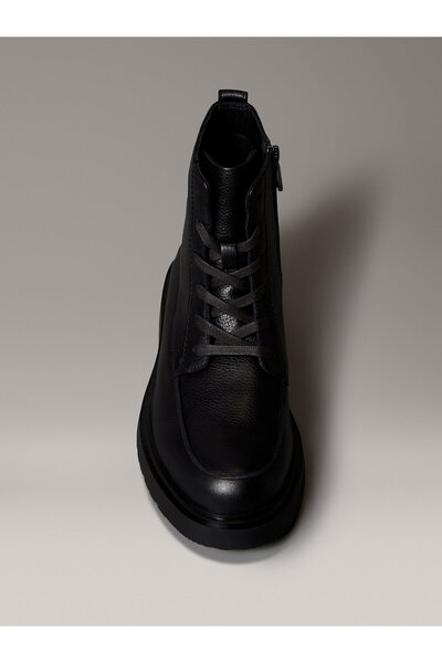 Calvin Klein Leather Apron Toe Lace-Up Zip Boots