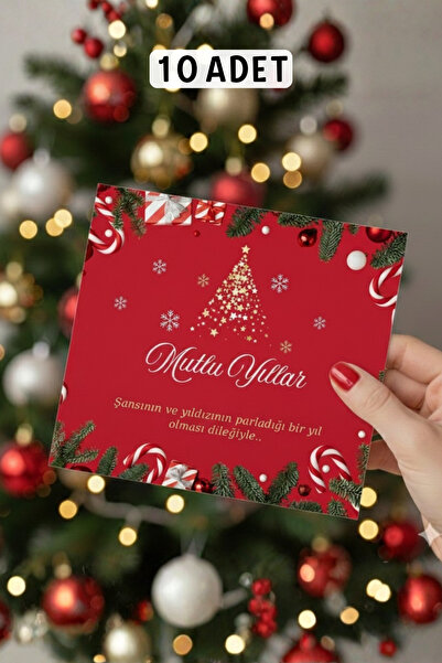 Metranya Yılbaşı Bileklik ve Tebrik Kartı, 10 Adet Teşekkür Dilek Paketleme Not Hediye Kartı Yeni Yıl Süsü