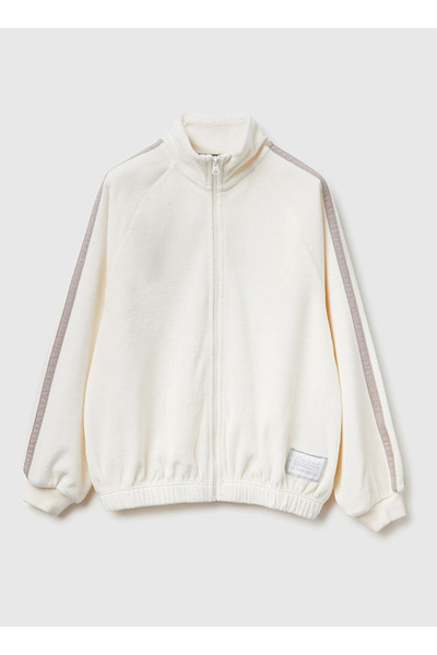 Benetton United Colors of Ekru Kız Çocuk Nakışlı Sweatshirt 3UAPC505Q