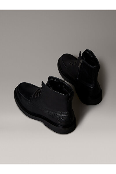 Calvin Klein Leather Apron Toe Lace-Up Zip Boots