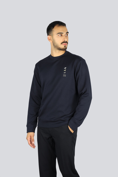 PAUL&SHARK Men's Regular Fit Cotton Logo Printed Round Neck Long Sleeve Navy Blue Sweatshirt 15311862-050