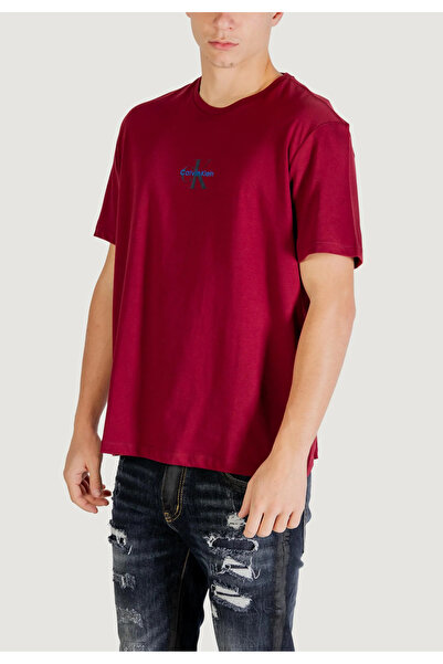 Calvin Klein Men's Ck Text Detail Short Sleeve Crew Neck Red T-Shirt Lv04Rb866G-Wcv
