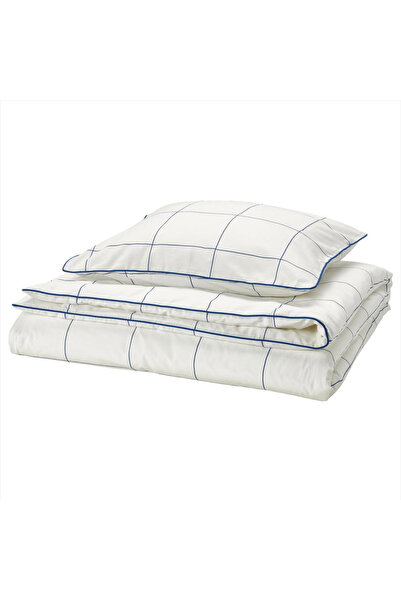 IKEA Bredvecklare Single Duvet Cover Set, White-Blue, 150X200/50X60 cm