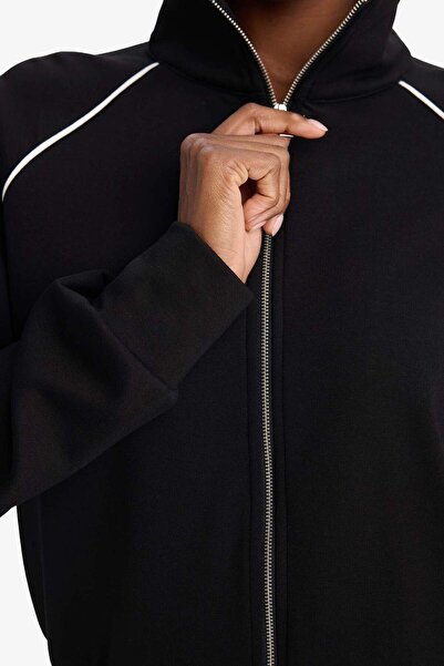 DeFacto Standard Fit Mock Neck Zippered Modal Cardigan with Soft Fur Inside G4369Ax25Wn