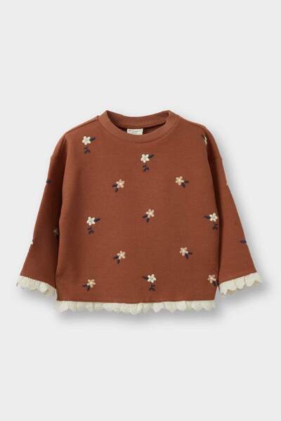 DeFacto Μπλουζάκι για κοριτσάκι oversized με φαρδύ λαιμόκοψη με λουλούδια με μακρυμάνικο μπλουζάκι G6839A525CW