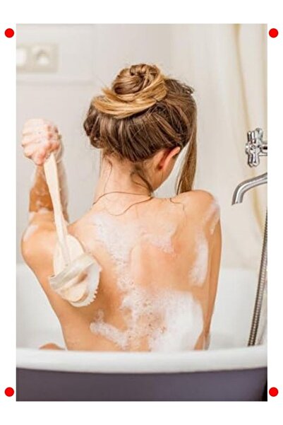 markentegra فرشاة استحمام من شعر الحصان، مقشر للجسم والظهر، مقبض خشبي