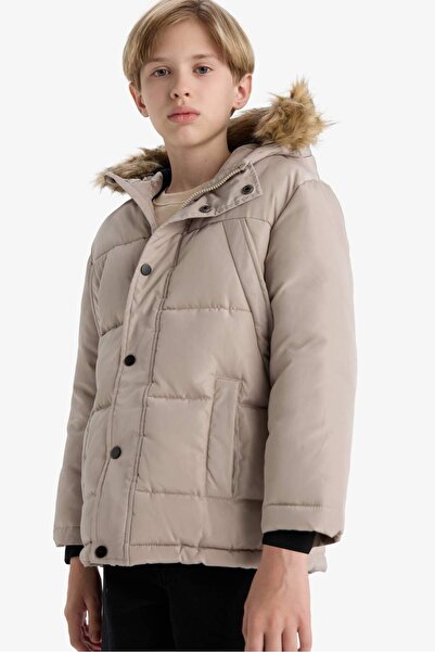 DeFacto Момчешко палто с качулка, подплатено с полар и подвижен кант от изкуствена кожа E7417A825WN