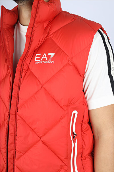EA7 Men's Sleeveless Mock Neck Inflatable Zipper Closure Red Vest 7m001002 Af15923-U5008