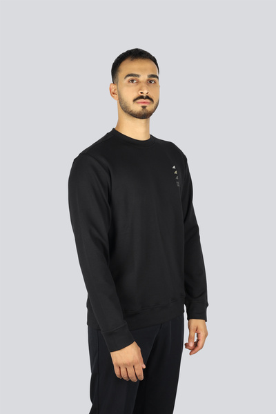 PAUL&SHARK Men's Regular Fit Cotton Logo Printed Round Neck Long Sleeve Black Sweatshirt 15311862-011