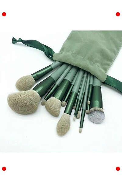 markentegra مجموعة فرش مكياج مكونة من 13 قطعة - مع حقيبة قماشية (أخضر)