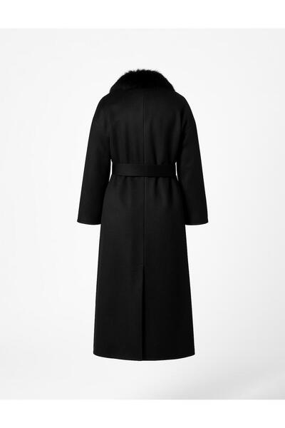 Kayra Detachable Fur Collar Cashmere Coat Black