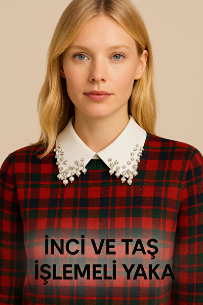 AKSERSTORE İnci boncuklu beyaz gömlek yaka aksesuar