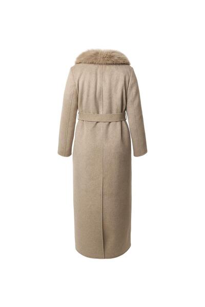 Kayra Fur Collar Cashmere Coat Dark Mink