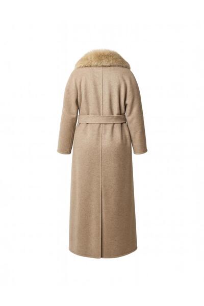 Kayra Detachable Fur Collar Cashmere Coat Dark Mink