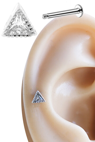 Cadının Dükkanı Üçgen Zirkon Taşlı 316L Cerrahi Çelik Flatback Piercing,Tragu...