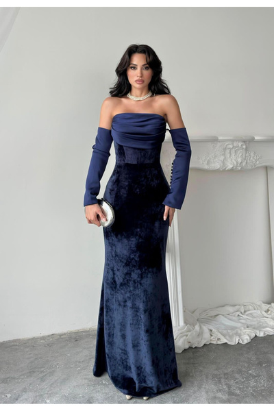 MODA DRESSES Korean velvet women's dress, two-tone, taffeta bodice and mikado