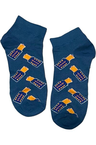 golden pineapple Casual Short Socks for Adults - Dark Blue with Yellow Bottle Pattern, Comfortable Cotton
