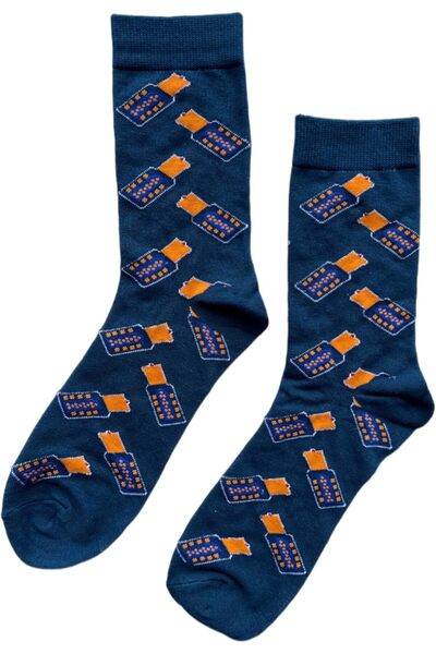 golden pineapple Unisex Oud Tin Socks, Navy Blue & Orange, 3 Pairs, Comfortable Cotton
