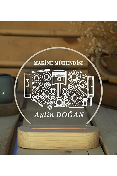 İHRA KİŞİSELLEŞTİRİLEBİLİR Makine Mühendisi LED Işıklı Ahşap Masa İsimliği