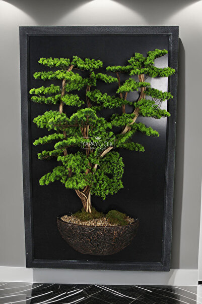 Yapay Çiçek Deposu Yapay Premium Sylin Bonsai Ağacı Tablo 106x170 cm Yeşil