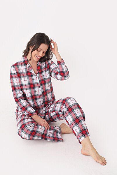NBB Red Front Buttoned Plaid Pajama Set