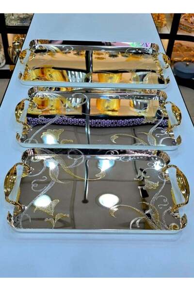 Generic 3Piece Stainless Steel Serving Tray Set With Handle