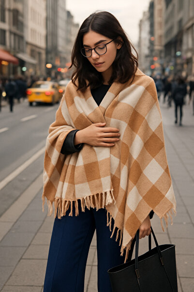 gökevim Atkı Şal Omuz Şalı Yumuşak Kadın Ekose Desen Pamuk Dokuma Şal Atkı 75...