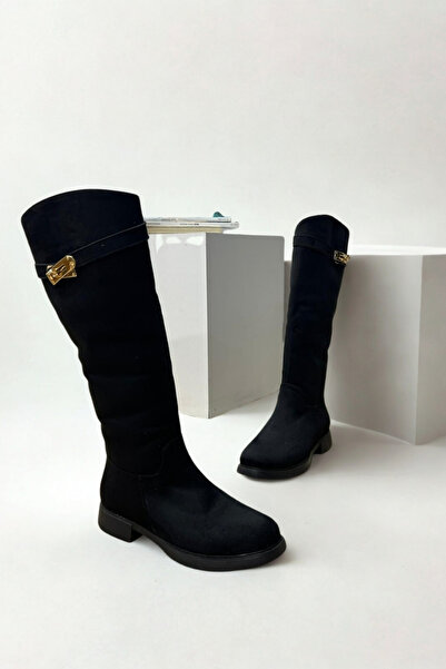 inizio Black Suede Riding Women's Boots V4256