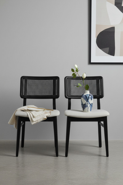 Woodenbend Marine Siyah 2'li Ahşap Hazeranlı Sandalye – Modern İskandinav Kon...