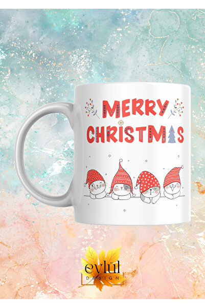 Eylül Design New Year Special Design Cute Cats Merry Christmas Printed Mug Cu...