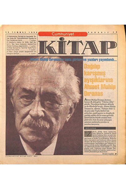 Gökçe Koleksiyon Cumhuriyet Gazetesi Kitap Eki 28 Temmuz 1994 - Ahmet Muhip D...
