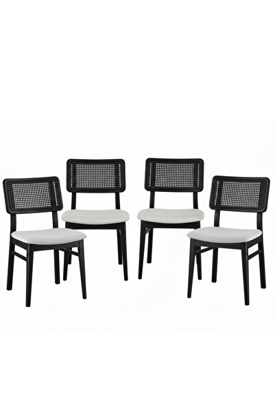 Woodenbend Marine Siyah 4'lü Ahşap Hazeranlı Sandalye – Modern İskandinav Kon...