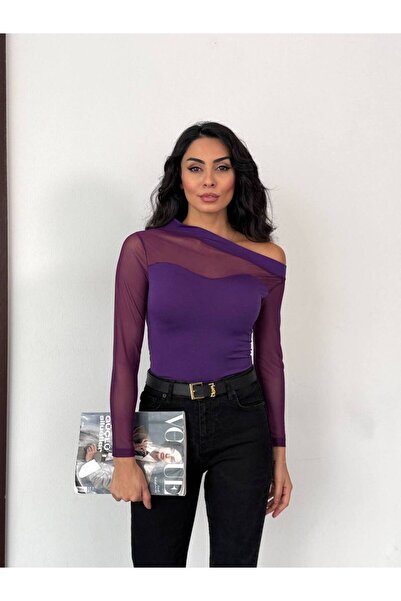 Genel Markalar Kadın Omuz Dekolteli Likralı Tül Sandy Bluz