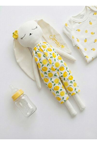 Fiyonka İsme Özel Kız Tavşan Uyku Arkadaşı & Oyun Arkadaşı – Limon Elbiseli B...