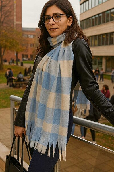 gökevim Atkı Şal Omuz Şalı Yumuşak Kadın Ekose Desen Pamuk Dokuma Şal Atkı 75...