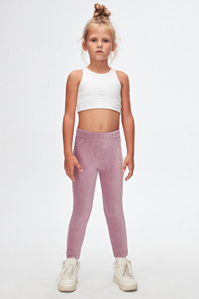 LOVETTI Dusty Rose Girl's Pocketed Corded Fabric Velvet Tights