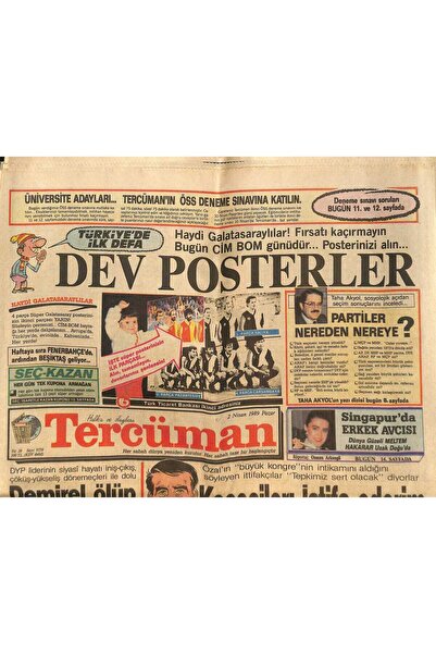 Gökçe Koleksiyon Tercüman Gazetesi 2 Nisan 1989 - Eski Genel Sekreter Özalı E...