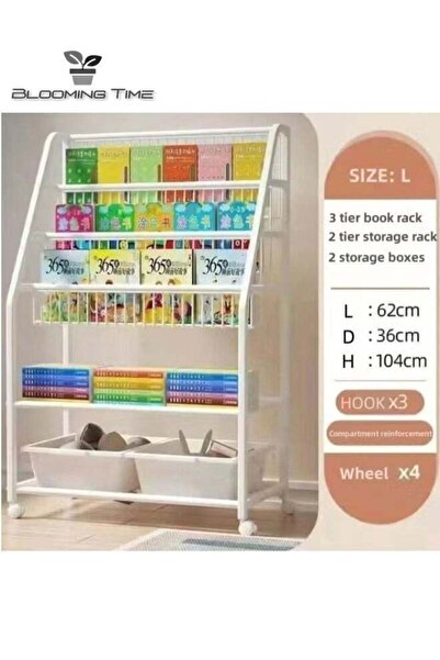 BLOOMING TIME رف تخزين كتب الأطفال، مع صندوقي تخزين من قطعتين، مناسب لغرفة ال...