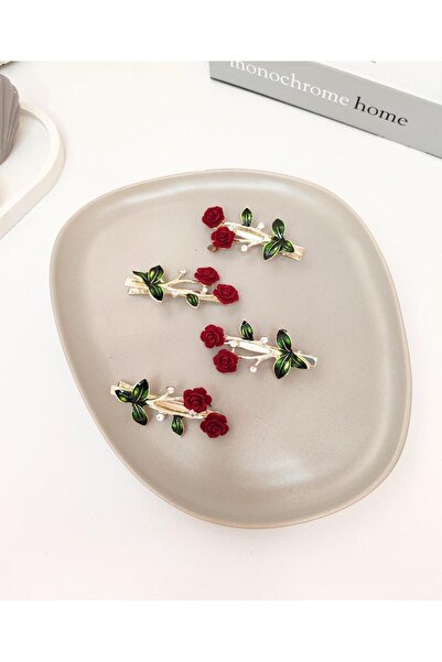 REBORN DESIGN Gold Color 7 cm Metal Clip Clasp with Rosewood and Flocked Rose...