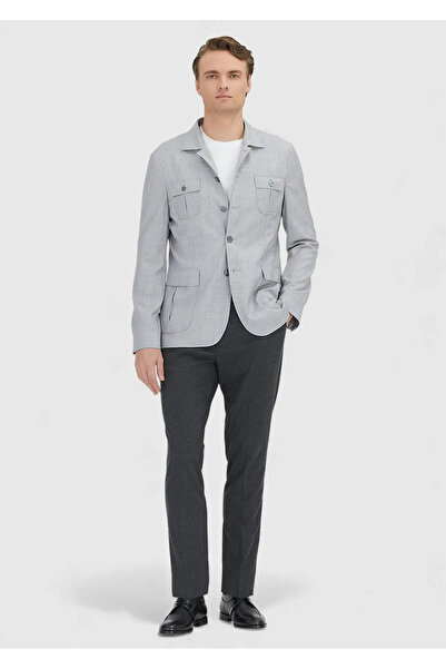 Ramsey Light Gray Plain Shirt Shoulder Slim Fit 100% Wool Coat