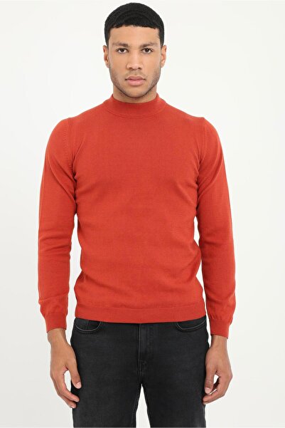 Dufy Kiremit Yarım Balıkçı Regular Fit Düz Erkek Triko