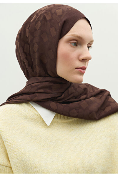 Freshscarfs Monogram Cotton Flosh Jacquard Shawl Chocolate Brown