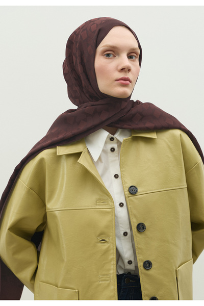 Fresh Oslo Cotton Flower Jacquard Shawl Red Brown