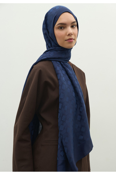 Fresh Oslo Cotton Flower Jacquard Shawl Night Blue