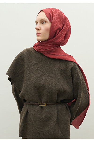 Freshscarfs Monogram Cotton Flosh Jacquard Shawl Soft Red