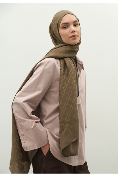 Freshscarfs Monogram Cotton Flosh Jacquard Shawl Earth